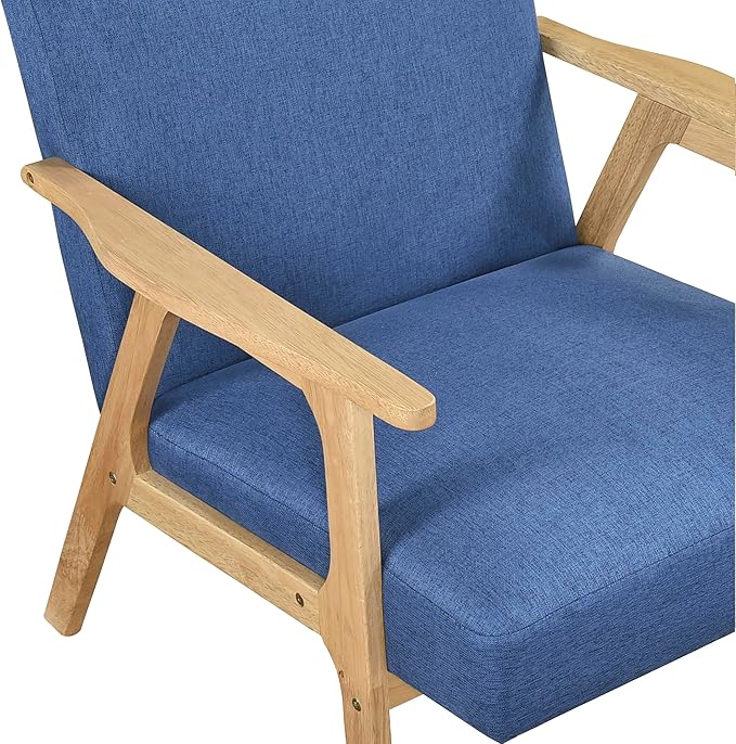Lexicon Mid Century Modern Accent Chair Upholstered Lounge Armchair Single Sofa Seat Natural Finish Solid Wood Framed Comfy Side Chairs for Living Room/Bedroom/Office/Waiting Area Blue