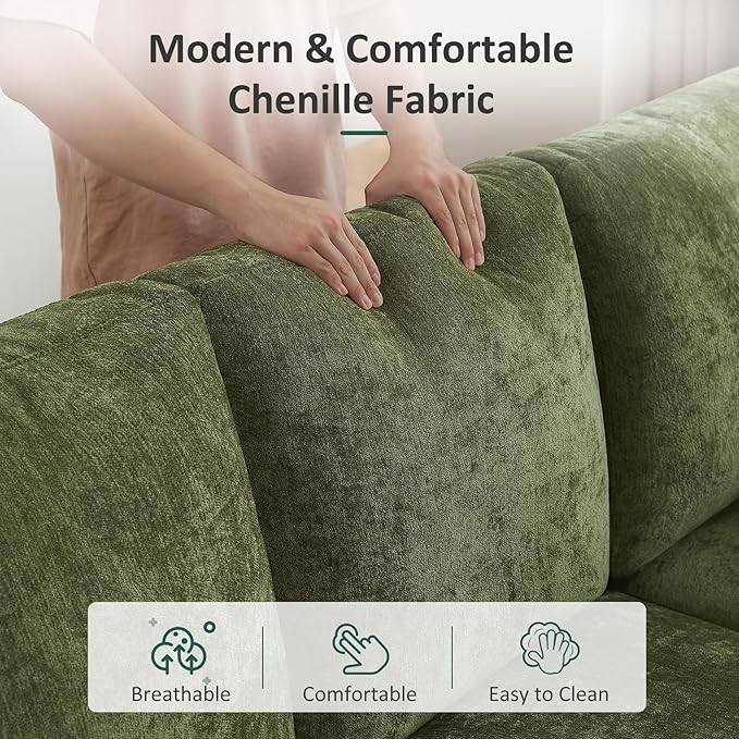 111'' Sectional Sleeper Sofa with Pull Out Bed U Shaped 6 Seat Modular Couch with Storage Chaise Modern Sectional Couch Cloud Chenille Sofa Bed for Living Room Apartment Olive