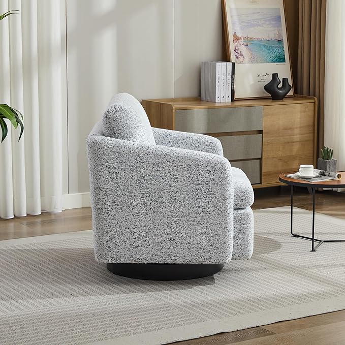 31.5 W Swivel Accent Chair and Comfy Round Accent Single Sofa Chair 360 Degree Club Chair Lounge Armchair for Living RoomBedroom.Nursery.White Black Chenille