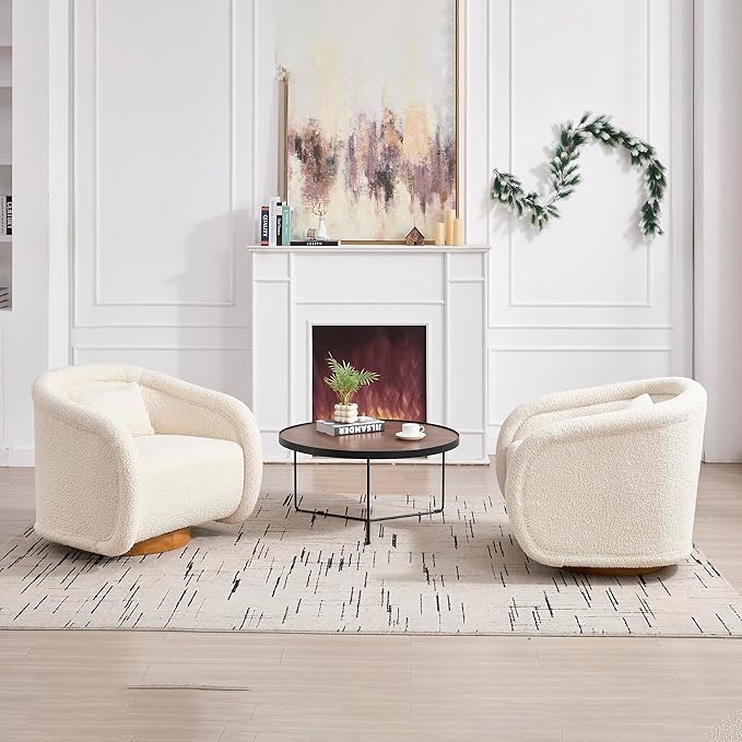 29.92 Modern Curved Sofa Chair360 Degree Swivel Barrel Chair Comfy Teddy Upholstery Pumpkin-Shaped Swivel Accent Chairs Single Sofa Armchair for Living Room BedroomOfficeReading RoomSmall Space