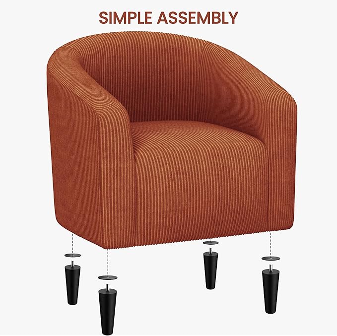 Yaheetech Accent Barrel Chair Corduroy Fabric Club Chair Furry Sherpa Elegant Armchair with Cozy Soft Padded Suitable for Living Room Bedroom Reception Room Office Brick Red