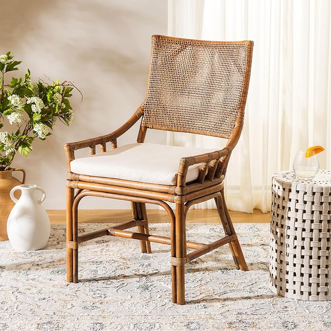 SAFAVIEH Home Collection Donatella Tropical Coastal Honey &amp White Rattan Chair