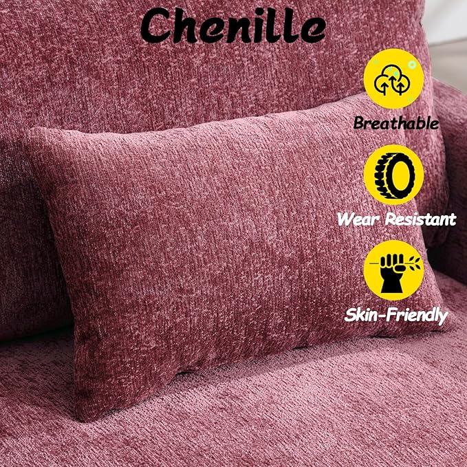 Oversized Accent Chair with Lumbar Pillow Upholstered Side Chairs for Living Room Bedroom Comfy Reading Chairs for Adults with Wide Seat Thick Cushion Soft Chenille (Wine Red)