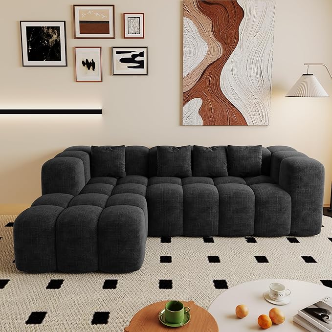 99.2 Cloud Sectional Couch Sofa for Living Room Modern Modular Sofa with Deep Seat Upholstered Boneless Couches with L-Shape Chaise No Assembly Required Black (Corduroy Fabric)