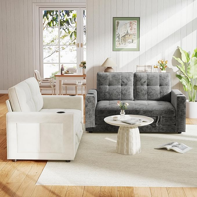 WorthFurni Convertible Sofa Bed Folding Sofa Bed 2 in1 Pull Out Loveseat Sleeper Sofa Floor Sofa Bed for Small Spaces Folding Couch Bed with Pillows for Living Room Bedroom - Grey