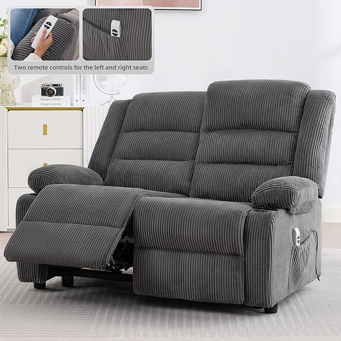 52Inch Power Loveseat ReclinerElectric Reclining Loveseat SofaAdjustable Love seat Recliner Sofa for Living RoomBedroom with Charging Ports(Striped Gray loveseat)
