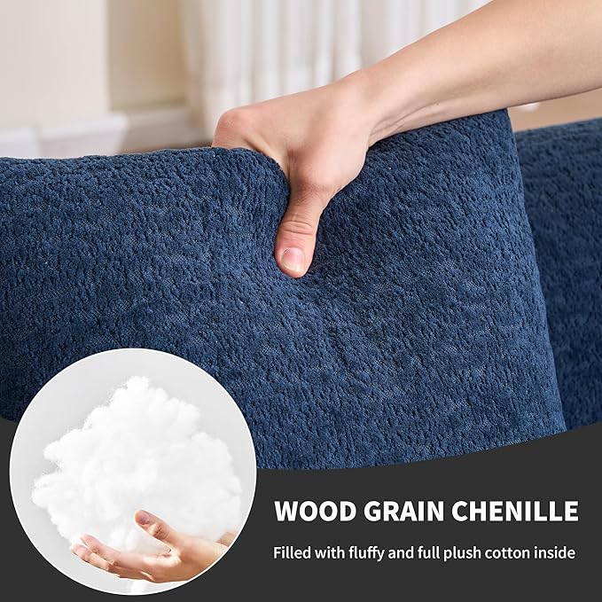 Curved Sectional Sofa Couch Oversized L Shape Deep Seat Cloud Couch Modern Chenille 4-Seater Sofa with Chaise No Assembly Required Couches for Living Room Apartment Office Navy Blue