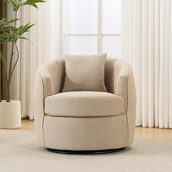 Swivel Barrel Chairs 32 Inches Wide No Assembly Round Upholstered Armchairs Accent Chairs Single Sofa Chair for Living Room (Light Brown Set of 2)