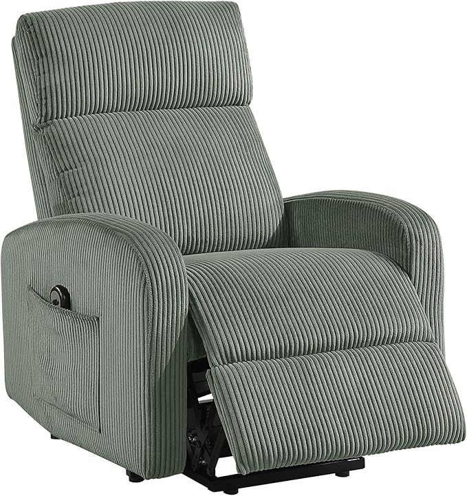 Lexicon Power Lift Recliner Chair for Elderly with Remote Control Gentle Lift Motion Side Pocket Armrest Corduroy Upholstered Electric Recliner for Living Room/Bedroom Easy Assembly Green