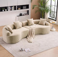 Yoglad 110‘’ Boneless Curved Sofa Modern Cloud 4-Seater Floor Couch Minimalist Compression Sofa for Living Room Apartment Studio Office No Assembly Needed(Chenille Beige Pink)