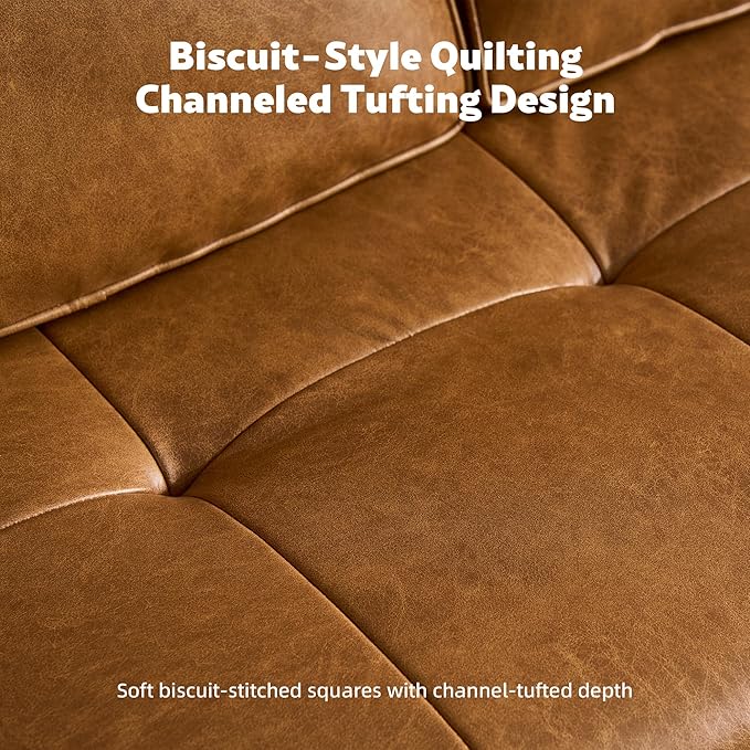 114 Leather Sectional Couch with Comfy Chaise Boneless L Shape Sofa with Deep Seat Minimalist Modular Couches Sleeper for Living Room LoungeBrown