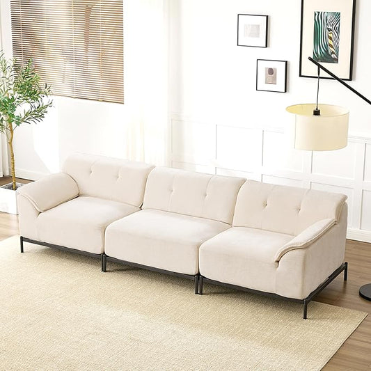 VKNOW 106 Couches for Living Room Modular Sectional Sofa with Wide Armrests and Solid Iron Frame Compressed Couch for Living RoomOfficeChenille FabricBeige