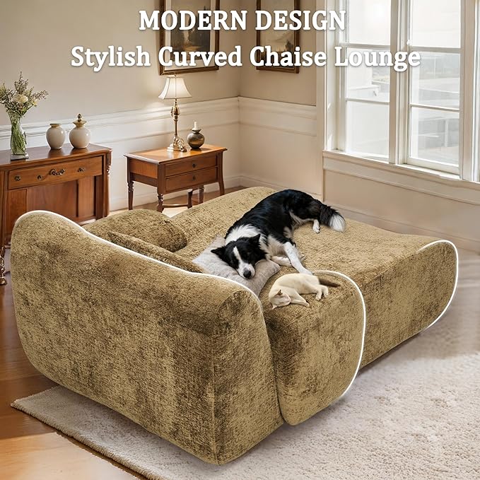 66 Inches Oversized Chaise Lounge Indoor No Assembly Required Single Sleeper Sofa Chair with Lumbar Pillow Upholstered Boneless Sofa Bed for Living Room Bedroom