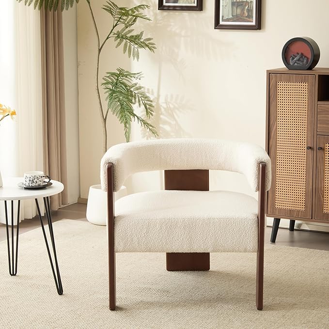 Christopher Knight Home Nettie Modern Accent Chair for Living Room Boucle Fabric Single Lounge Sofa Chair with Wooden Frame Comfy Reading Chair for Bedroom Lounge Armchair with Soft Cushion Beige
