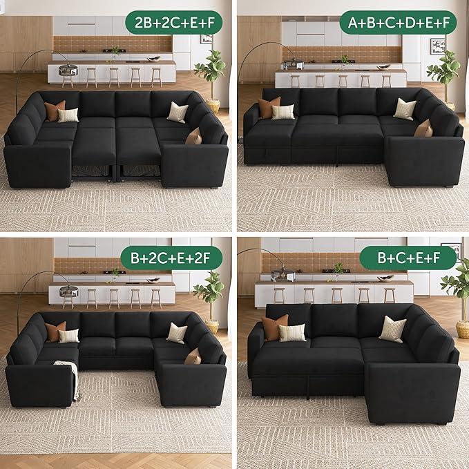 HONBAY Storage Loveseat for Modular Sleeper Sofa with Pull Out Bed Double Seat with Storage for Couch Bed Velvet Black