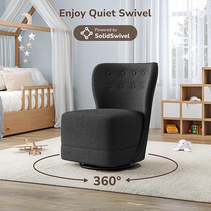 BELLEZE Swivel Accent Chair Modern Upholstered 360° Swivel Barrel Chairs Comfy Small Club Chairs for Nursery Hotel Bedroom Office Lounge - Cortona (Dark Grey)