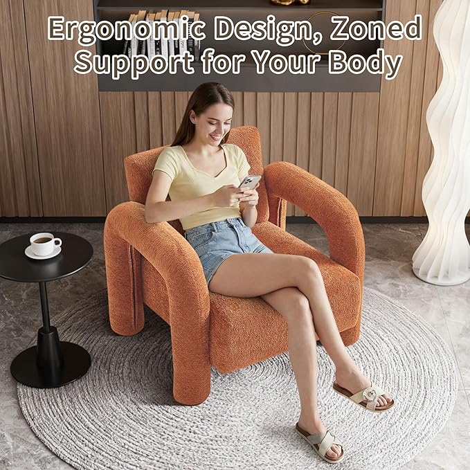 33.5 Modern Accent Chair Upgrade Sherpa Fabric Living Room Sofa Chair Comfy Arm Chair Leisure Armchair Single Sofa Chair with Curved Arm for Living Room ApartmentOrange