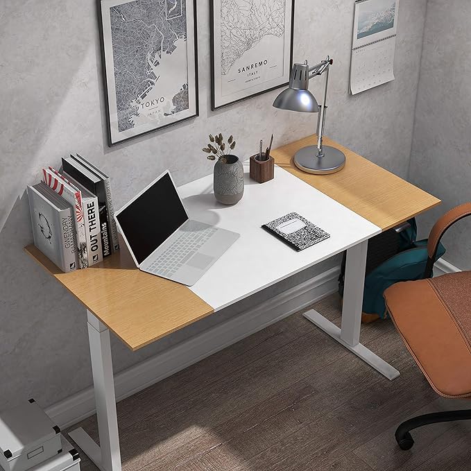 Furniture of America Grant Minimalist Metal Height Adjustable 48 in. Standing Desk for Home Office White and Maple