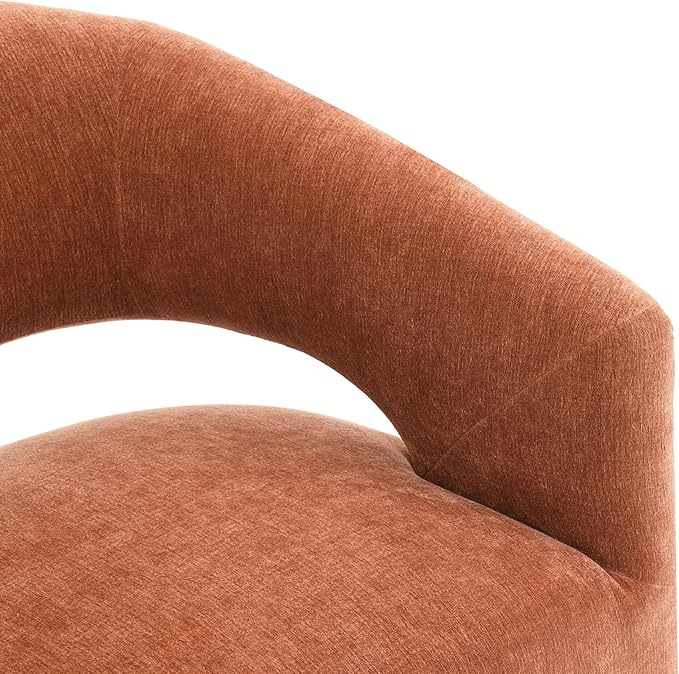 Furniture of America Arina Modern Fabric 25.6-inch Accent Chair with Barrel-Back Design Rounded Seat Pedestal-Style Base and Casters for Living Room Rustic Orange
