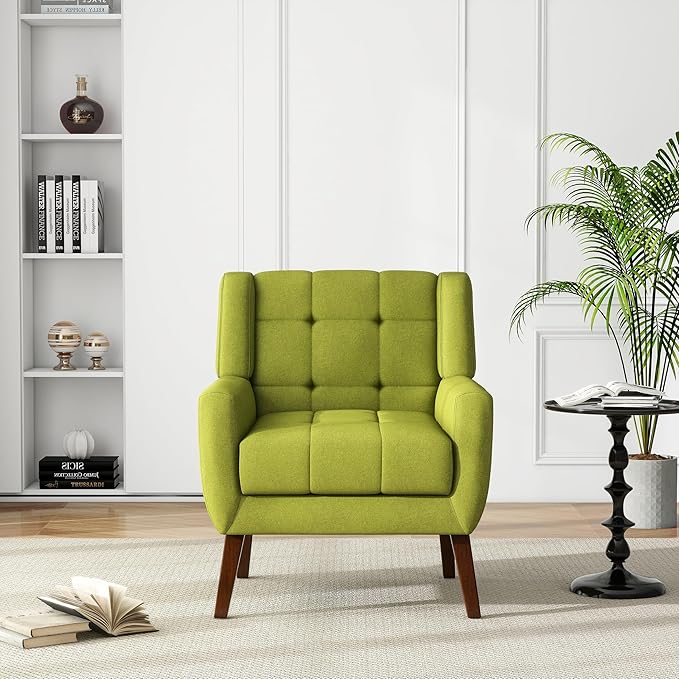 UIXE Accent Chairs Set of 2 Modern Upholstered Arm Chair in Fabric for Living Room Comfy Armchair Single Sofa Seat with Solid Wooden Legs (Green)