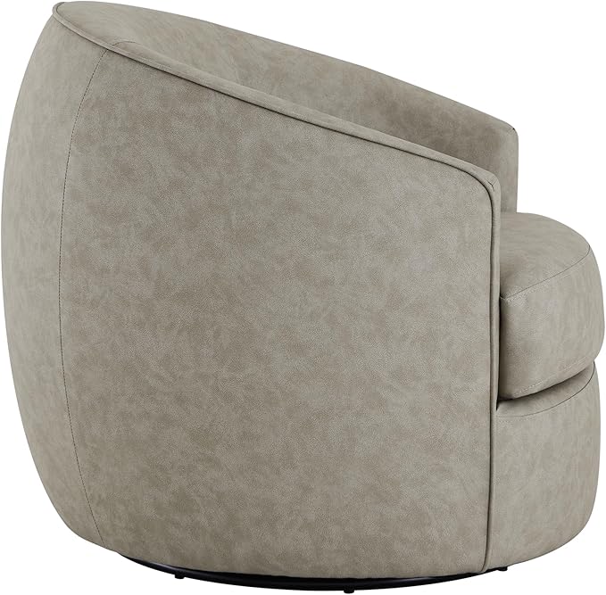 CHITA Swivel Barrel Chair Modern Comfy FSC Certified Upholstered Faux Leather Accent Chair for Living Room Fully Assembled Stone Grey