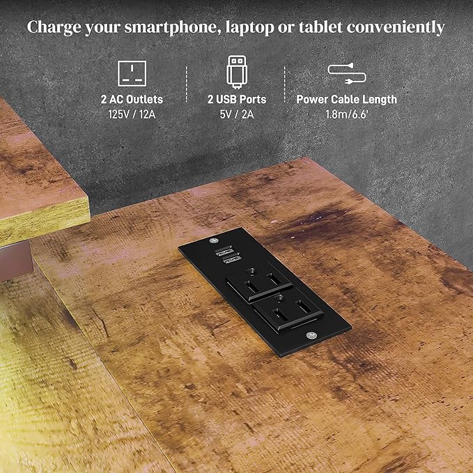 42 L Shaped Desk with LED Lights Power Outlet USB Charging Ports Reversible L Shaped Computer Desk with Storage Shelves Monitor Stand Corner Gaming Desk for Home Office Rustic Brown