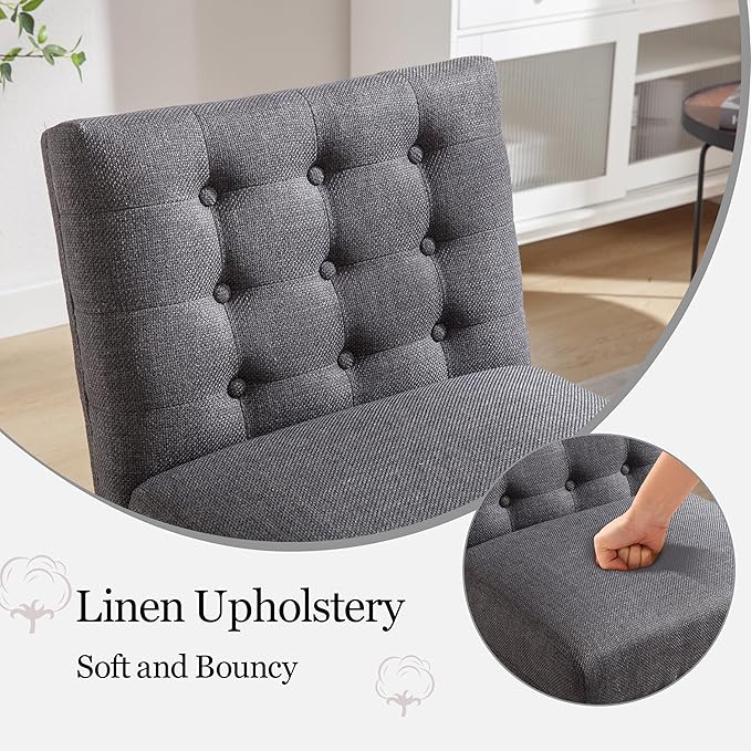 Accent ChairModern Armless Living Room ChairsComfy Upholstered Linen Makeup Vanity Chair with Solid Wood LegsArm Chairs for Reading in BedroomDark Grey