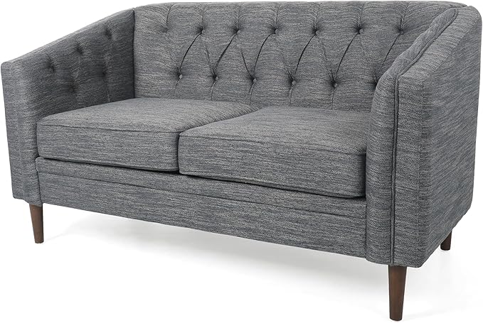 Charcoal Fabric Loveseat Tub-Shaped 2-Seater Sofa with Button-Tufted Stitch Contemporary Living Room Furniture with Birch Wood Legs Cozy Lounge Chair