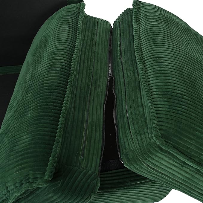 Merax 85.4 Modern Curved Corduroy Fabric Sofa Back Upholstered Couch with 2 Decorative Throw Pillows for Living Room Bedroom Apartment Dark Green