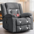 Rocker Recliner Glider Recliner Chairs for Adults 360° Swivel Rocking Chair with Massage and Heating Nursery Chair with Storage and USB Charging for Living Room Nursery Bedroom