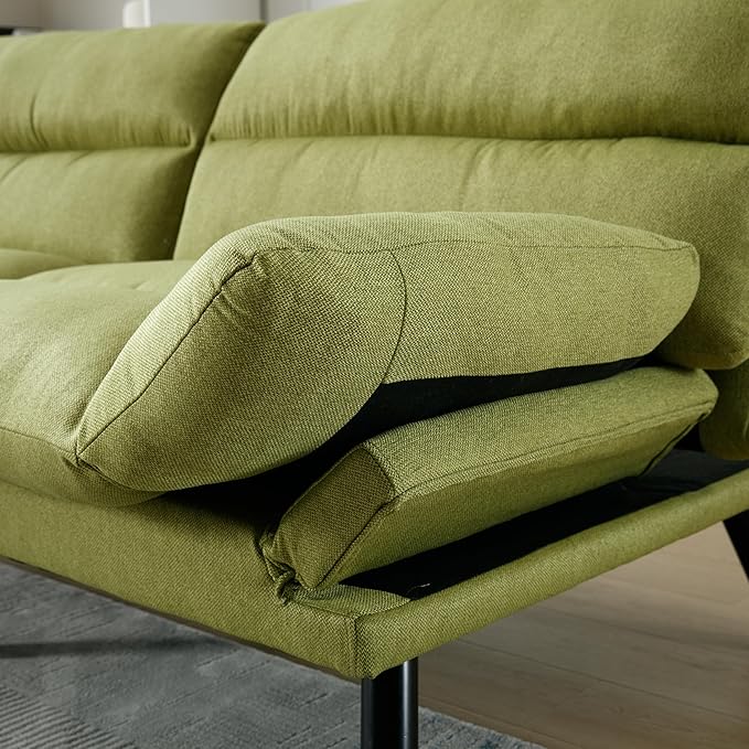 70Modern Linen Convertible Folding Futon Couch Sofa Bed Adjustable Pillow Top Arm Memory Foam Couch Double Loveseat Sofa for Compact Living SpaceDormGame StudioApartmentBedroom (Green)