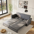 93.7 King Pull Out Sofa Bed Faux Leather Convertible Sleeper Couch with Nailhead Trim Oversized Mid Century Modern Chesterfield Sofa Sectional Couch for Living Room Grey