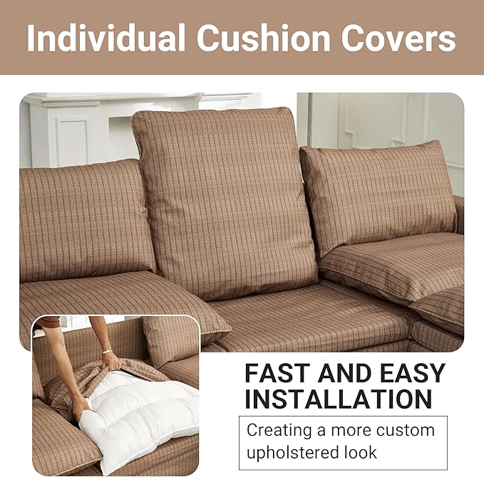 122″ Oversized Modular Sectional Sofa with Movable Ottoman 6-Seat Deep Seat Sofa with Individual Sofa Covers U Shaped Couch for Living Room Bedroom Apartment Fabric Brown Plaid