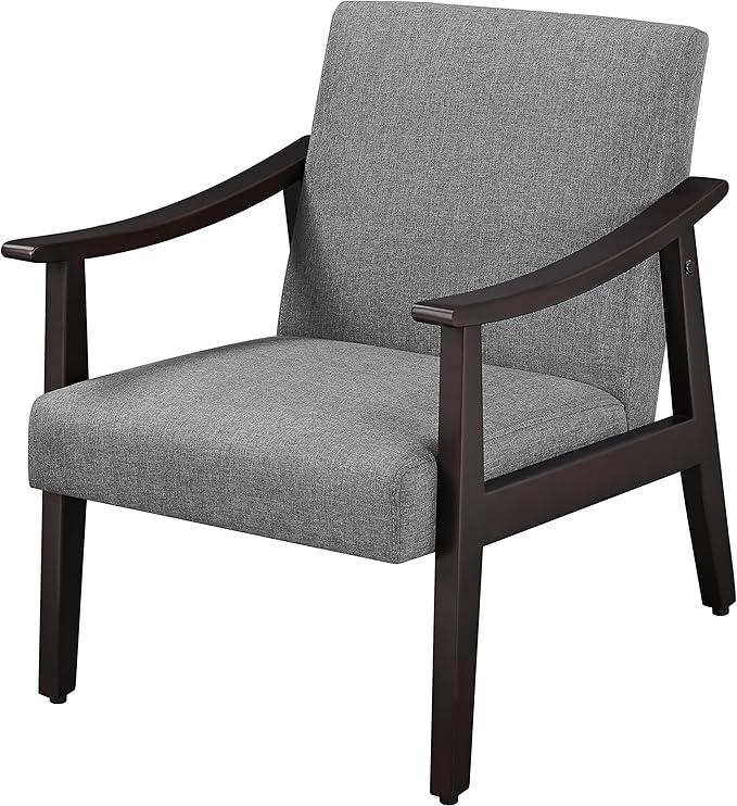 Topeakmart Leisure Accent Chair with Solid Wood Armrest and Feet Upholstered Side Accent Sofa Chair for Living Room/Bedroom/Waiting Room Dark Gray