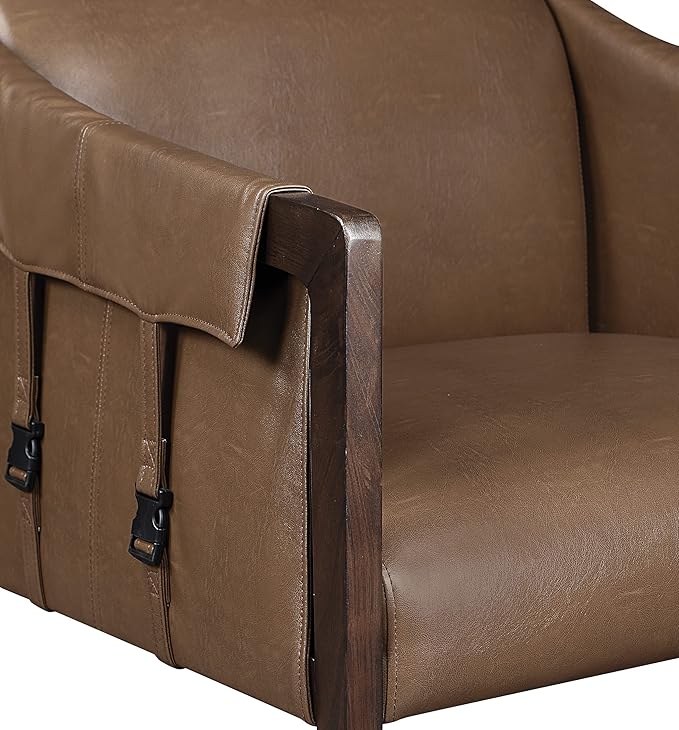 OSP Home Furnishings Parkfield Faux Leather Accent Chair with Sling Buckle Design and Solid Wood Frame Molasses