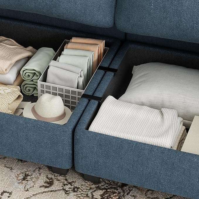 Modular Sectional Sofa Oversized U Shaped Sectional Couch with Storage Ottoman Modular Couch with Large Deep Seat Comfy Convertible Sectional Couches for Living Room and Apartment Navy Blue