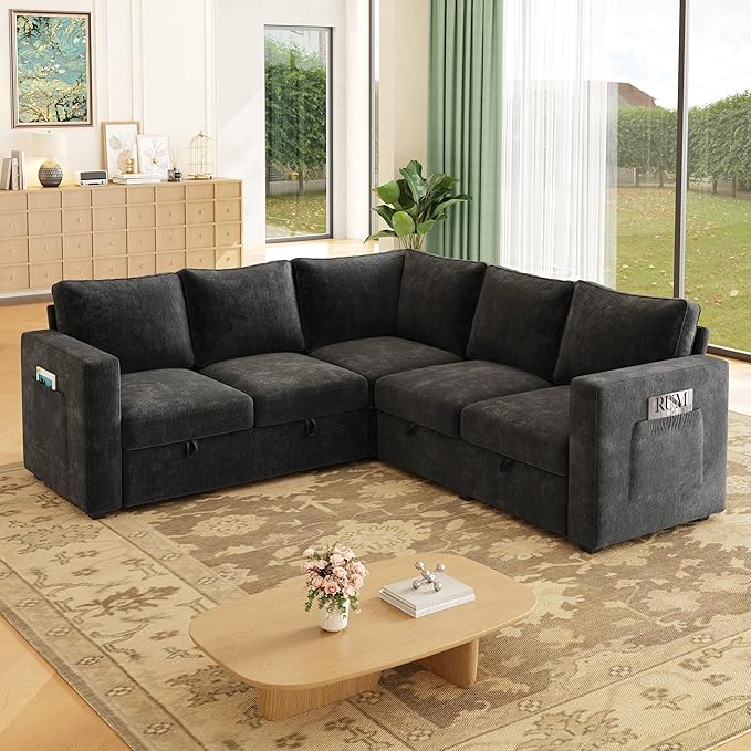 83.5 Sectional Sleeper Sofa with Pull Out Couch Modern 5 Seat L Shaped Modular Couch Sectionals Modular Sofa with Storage Comfy Sectional Couches for Living Room &amp Apartment Dark Gray
