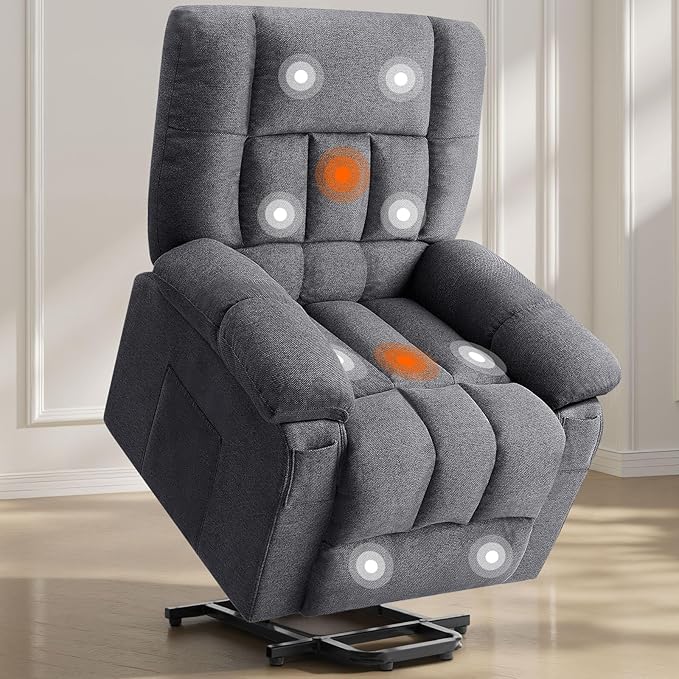 Sweetcrispy Power Lift Recliner Chair with Vibration Massage and Heat for Elderly Ergonomic Overstuffed Breathable Fabric Reclining Chair with 3 Pockets Remote Control Living Room Light Brown