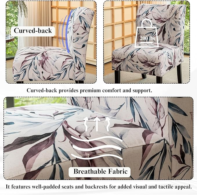 Roundhill Furniture Capa Print Fabric Armless Contemporary Accent Chair Purple Floral