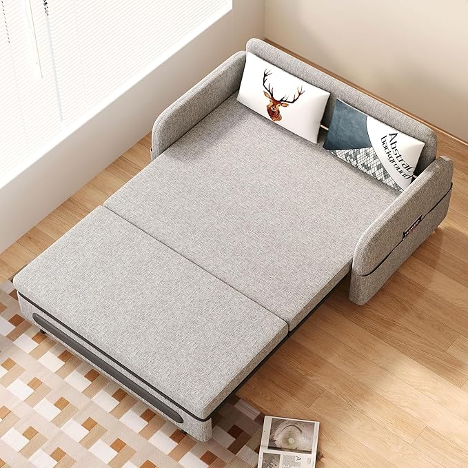 Extendable Sofa Bed zioSofa with Sleeping Function and Storage Space Sofa Bed for Small Rooms and Living Rooms Dark Grey and White (61.61”Gray)