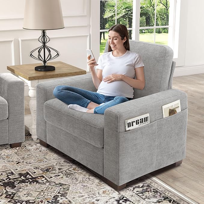 WorthFurni 38 Inch Sofa Couch - Modern Sofa with Removable Covers and Pockets