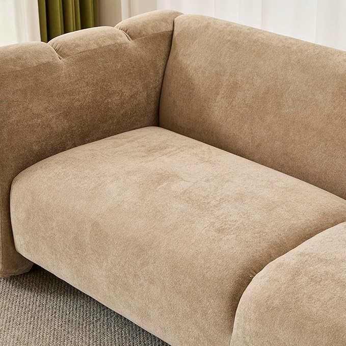 Christopher Knight Home Ahri 83'' Wood Frame Lounge Sofa Couch with Wave Design Soft Seating 3-Seater Sofa with Armrests Comfy Velvet Upholstered Home Sofa for Living Room and Office Camel