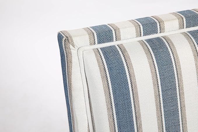 Upholstered Accent Chair Vintage Armchair with Blue and White Striped Linen Fabric Nailhead Trim and Solid Wood Legs 27”x27”x35”Comfortable Reading Chair for Living Room (Blue)