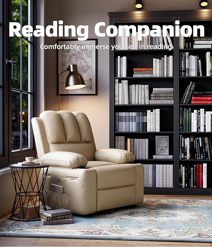 Garvee 27'' Oversized Recliner Manual Recliner Chair for Adults PU Leather Single Sofa with with Extra Width for Nursery Living Room and Bedroom Creamy