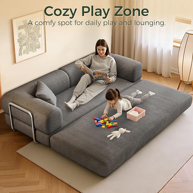 78.5'' Convertible Folding Sofa Bed – 4-in-1 Modular Floor Couch Corduroy Small Cloud Couch Compressed Foldable Sleeper Sofa King Size Futon for Bedroom Guest Room (Grey (Dark))