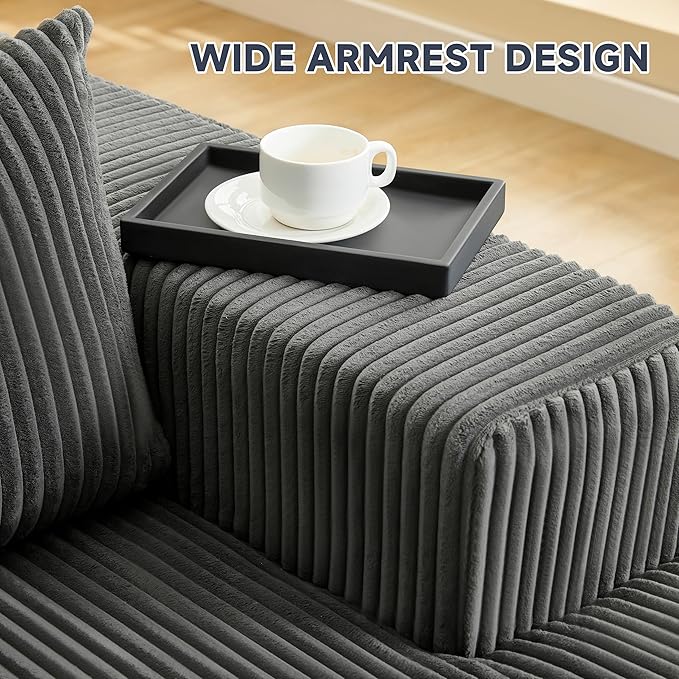 HUATEAN 108” Modular Sectional Sofa Cloud Sectional Couch with Deep Seat Modern Modular L-Shape Sofa Couch with ChaiseUpholstered Couches for Living Room Bedroom (Corduroy Darkgrey)