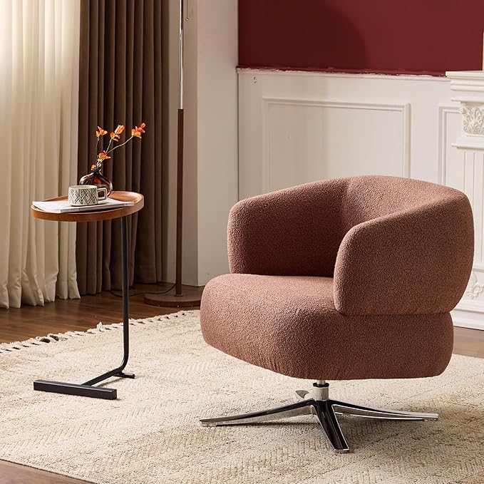 GDFStudio 360° Swivel Barrel Accent Chair Cuddle Style Single Sofa Lounge Chair for Living Room Bedroom Study Balcony or Reading Corner Red