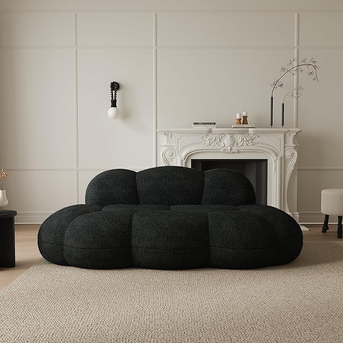 JACH Boneless Cloud Couches for Living Room Apartment Modern Comfy Upholstered Sofa Modern Leisure Sofa Upholstered Couch for Bedroom Small Space (Black No Assembly Required)