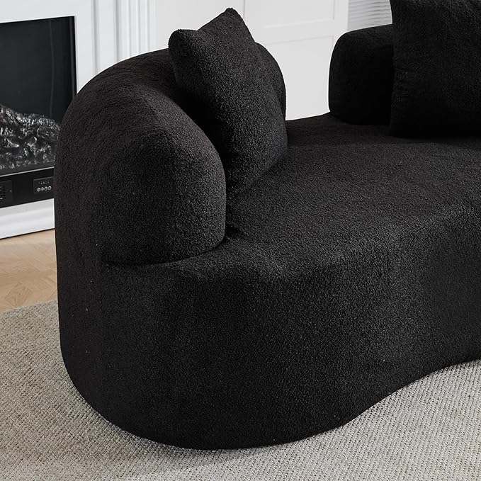 67 Curved Loveseat Sofa with 2 Pillows Boneless Curved Couch with Round Armrest Cloud Sofa for Living Room Bedroom Small Spaces Teddy Modern Compressed No Assembly (Black)