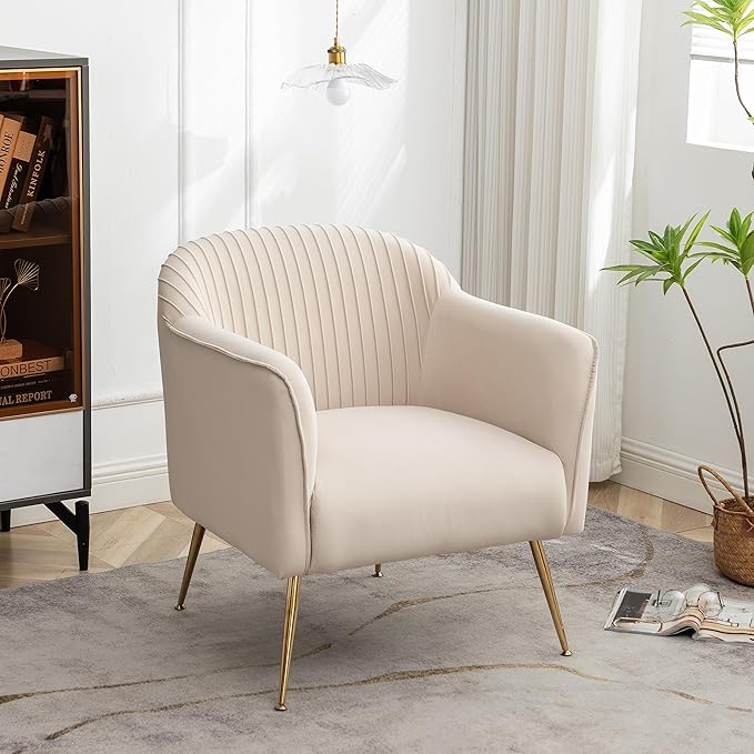 Contemporary Velvet Accent Chairs for Living Room Bedroom and Entryway Modern Armchair with Sleek Metal Legs Elegant Seating Solution for Small Spaces Tan